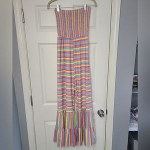 NWOT Strapless striped jumper, wide leg flare, Medium